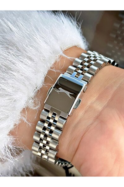 Slazenger Steel Cord Calendar 5 Atm Waterproof Silver Color Women Wristwatch 2240