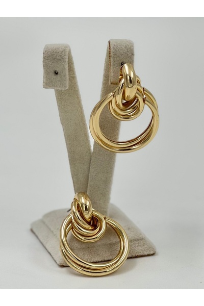 tassa aksesuar İç içe halka model gold çelik küpe