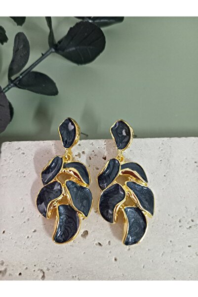 mos&more Black Pearlescent Leaf Model Women's Earrings