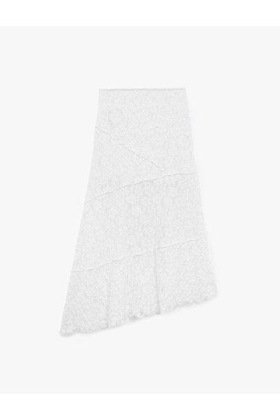Koton Asymmetrical Midi Length High Waist Lace Skirt