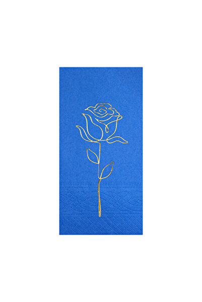 Story 33X33 cm Gold Foil Rose Patterned 16-Piece 1/8 Fold Blue Colored Paper Napkins
