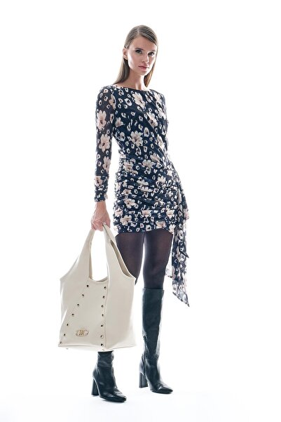 EXPLOSION Desenli Tül Drapeli Ve Kuşaklı Mini Abiye Elbise