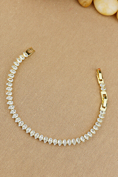 Keyifli Hayaller Çelik Suyolu 3x5mm Beyaz Taşlı Elmas Model Su Yolu Çelik Bileklik 17+3cm