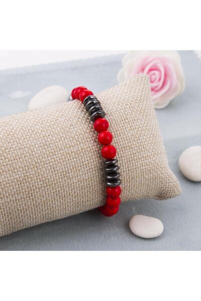 nolva Coral-Hematite Natural Stone Bracelet