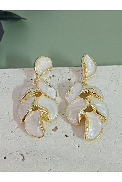 mos&more Cream Pearlescent Leaf Model Women's Earrings