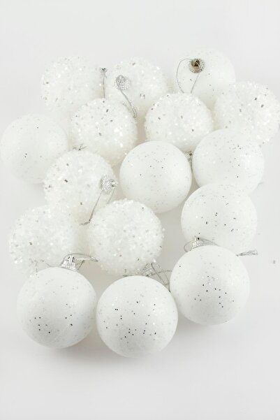 AKSESUARIM 16 луксозни бели цветни сладки топки за украса на коледната елха