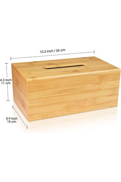 TARIK HOME Doğal Bambu Kağıt Mendil Kutusu, Peçetelik, Kağıt Havluluk 26X15X11 cm.