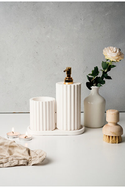 LALEZEN HOME Beton Stantlı Sabunluk ve Diş fırçalı banyo set