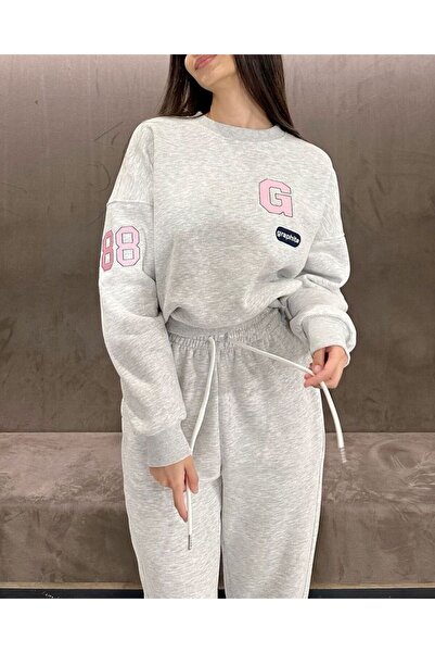 macklin Women's Graphite Printed 3 Thread Crew Neck Tracksuit Set
