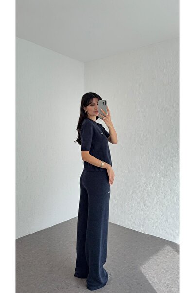 HAZELANNA Navy Blue Knitwear Set