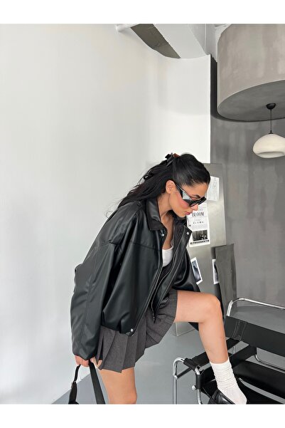 LB Laluna Butik Jachetă bomber oversize din piele pentru femei