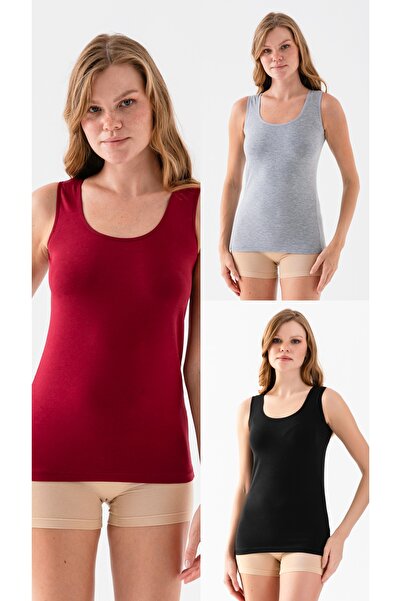 SATENIA LINGERIE Γυναικείο μαύρο μπορντό γκρι 3-συσκευασία με φαρδύ λουράκι λύκρα εσώρουχο