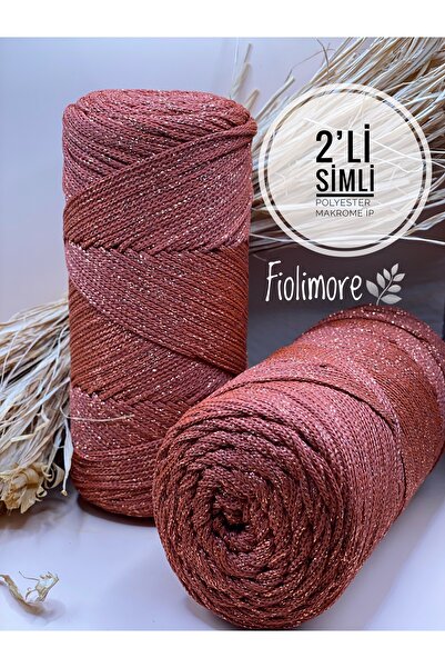 Fiolimore 2'Li Premium Simli Polyester Makrome İp 2 mm (400 Gram-460 M) Supla Çanta Örgü İpi 1.Kalite