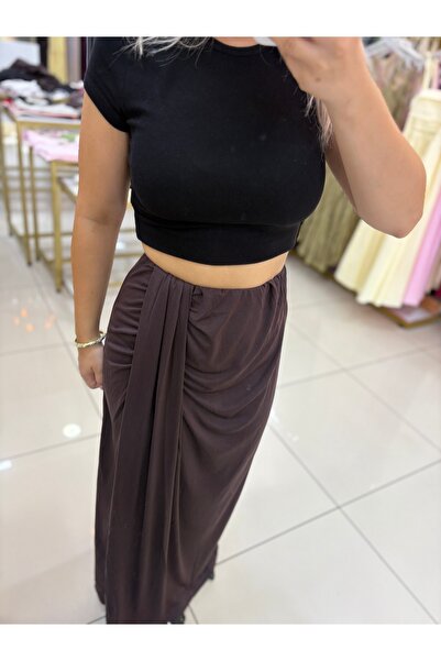 LİSAA BUTİK Women's Waist-Elasticized Long Skirt with Slit