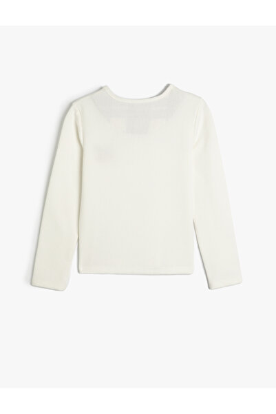 Koton Pajama Top with Embroidered Detail Buttoned Round Neck Long Sleeve