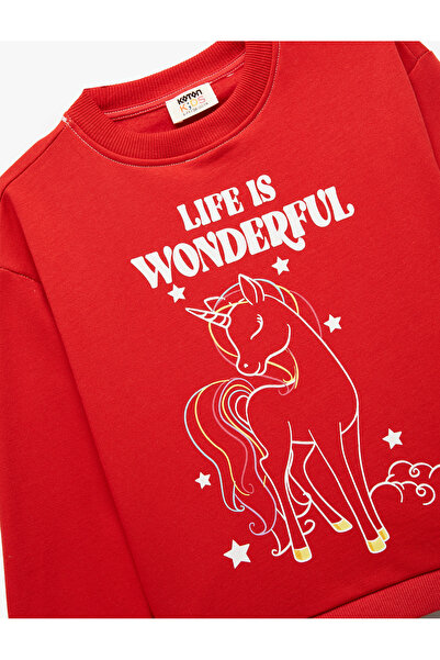 Koton Şardonlu Uzun Kollu Bisiklet Yaka Pamuklu Unicorn Baskılı Sweatshirt