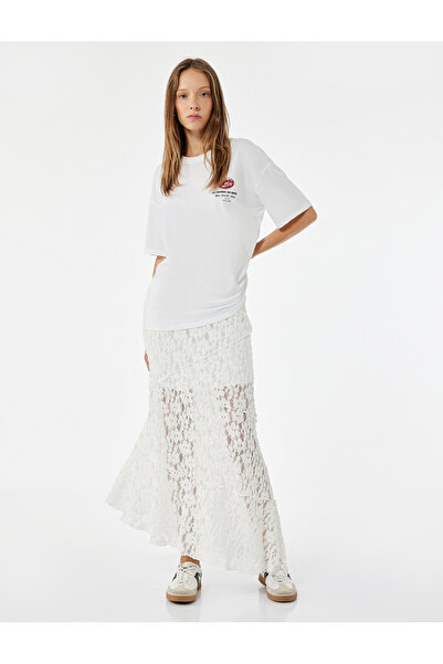 Koton Asymmetrical Midi Length High Waist Lace Skirt