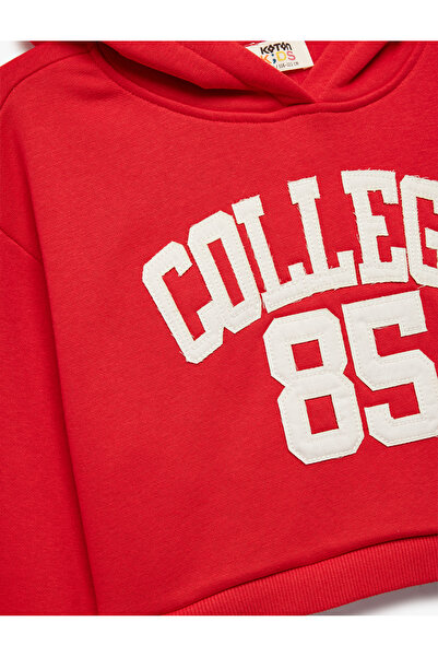 Koton Applique Detailed Embroidered Long Sleeve Hooded Crop Sweatshirt