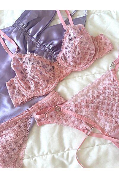 Feruzdesign Emilly Pink Underwire 3-Piece Bra Set