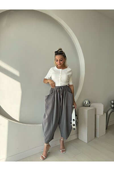 FEHUBLOOM Women's Anthracite Wide Pocket Shalwar Trousers