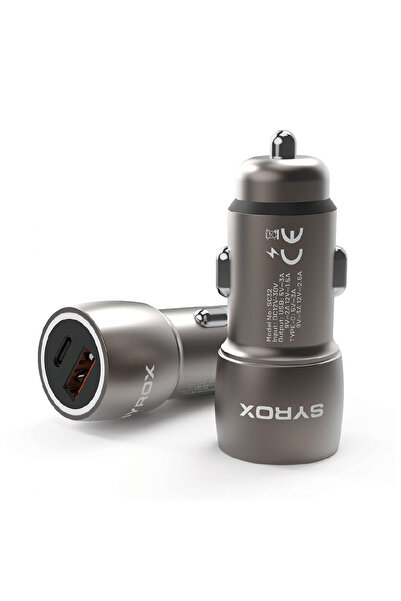Syrox SC32B 3.1A 30W PD Q.C. 3.0 1xType-C + 1xUSB-A Çıkışlı Hızlı Araç Şarj C...