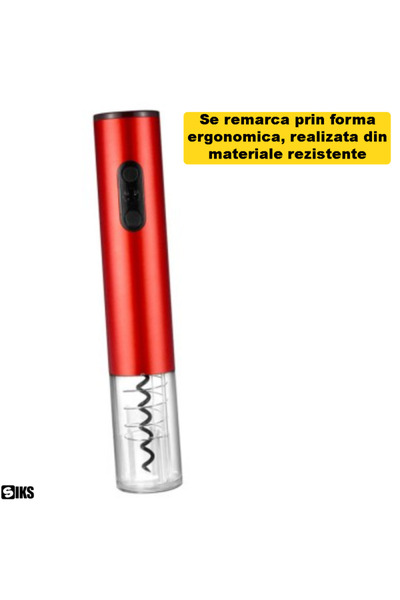 SIKS Electric Corkscrew, With Foil Cutting Accessory, Battery Powered, Easy to Use, Red