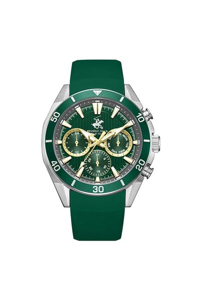 Beverly Hills Polo Club Bp3730X.375 Men's Wristwatch | Dark Green Silicone Cord & Silver Case