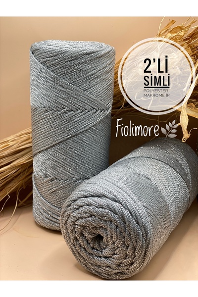 Fiolimore 2'Li Premium Simli Polyester Makrome İp 2 mm (400 Gram-460 M) Supla Çanta Örgü İpi 1.Kalite