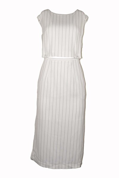 ONLY Grace Stripe White Top and Skirt Set - L, White, Polyester 90.8% Spandex 7.3% Viscose 1.9%