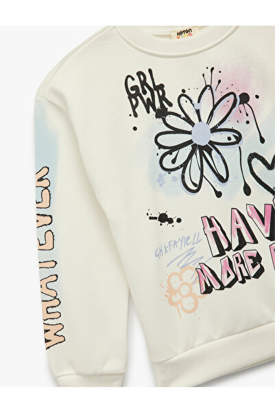 Koton Long Sleeve Crew Neck Printed Raised Sweatshirt