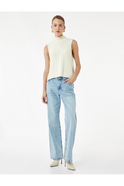 Koton High Neck Sleeveless Patterned Knitwear Sweater