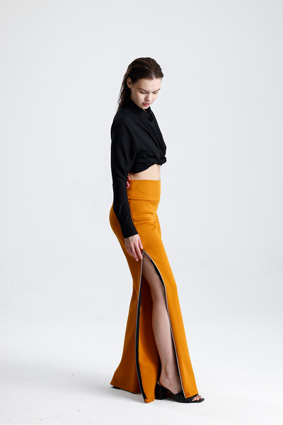 Sense Scuba Plus Size Pants with Side Zippers |   Pnt32751 Saffron