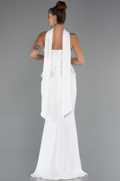 Abiyefon Ekru Pullu Straplez Peplum Kesim Uzun Balık Abiye Elbise ABU5320