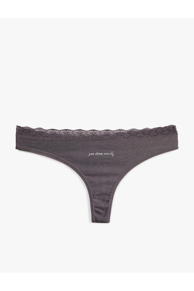 Koton Lace Detailed Cotton Ribbed String Panties