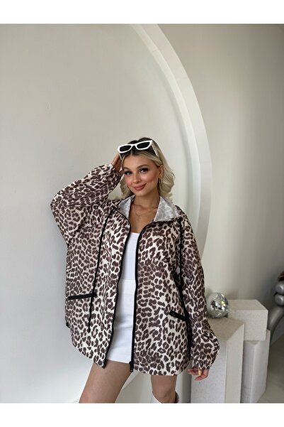 FEHUBLOOM Women's Leopard Print Hooded Oversize Raincoat