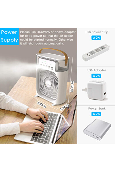 Hope Portable Mini Air Conditioner Fan – 3 Speeds, 3 Spray Modes, 7-Color LED for Home & Travel
