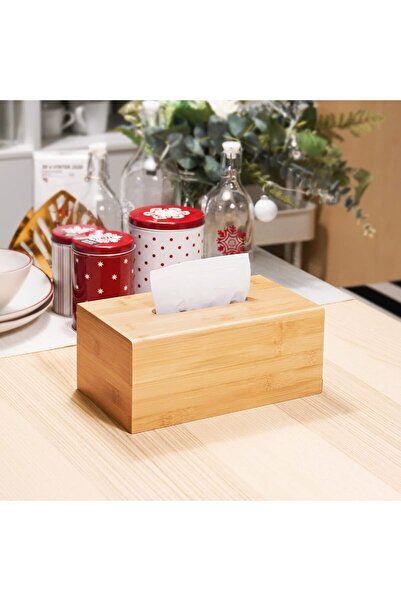 TARIK HOME Doğal Bambu Kağıt Mendil Kutusu, Peçetelik, Kağıt Havluluk 26X15X11 cm.