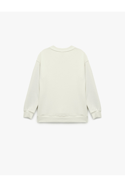 Koton Şardonlu Renk Kontrastlı Uzun Kollu Bisiklet Yaka Baskılı Oversize Sweatshirt