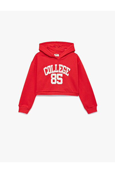 Koton Applique Detailed Embroidered Long Sleeve Hooded Crop Sweatshirt