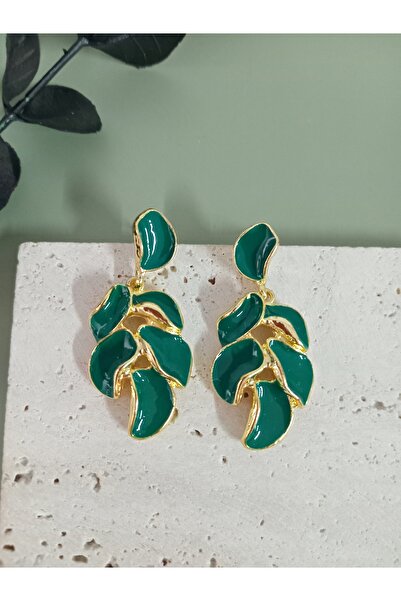 mos&more Green Leaf Model Women's Earrings