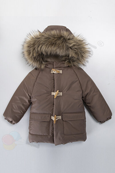 Bebek Vadisi New Foiled Plush Furry Zippered Quilted Hooded Snow Puffer Winter Baby Boy Coat Children's Coat