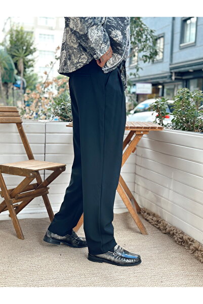 manch collection Pileli Baggy Kumaş Pantolon Siyah