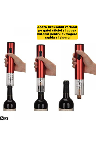 SIKS Electric Corkscrew, With Foil Cutting Accessory, Battery Powered, Easy to Use, Red