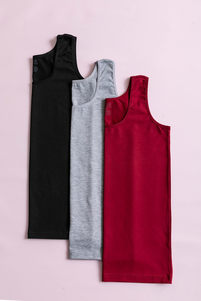 SATENIA LINGERIE Women's Black Burgundy Gray 3-Pack Wide Strap Lycra Tank Top