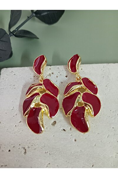 mos&more Burgundy Leaf Model Women's Earrings