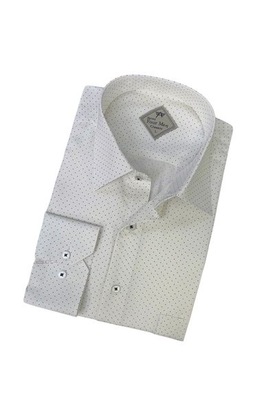 GÖMLEK GALERİSİ Classic Wide Cut Patterned White Men's Long Sleeve Shirt