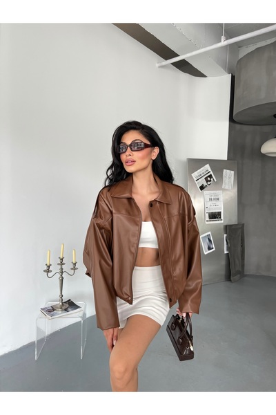 LB Laluna Butik Jachetă bomber oversize din piele pentru femei