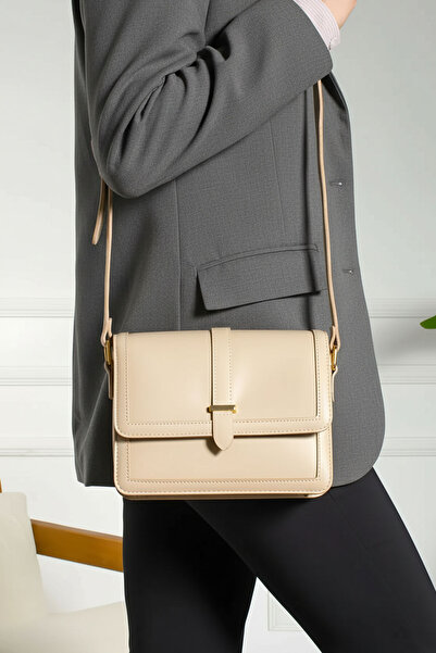 Lifonbag Women's Beige 3 Compartment Crossbody Bag Mk1020023Sv10-026