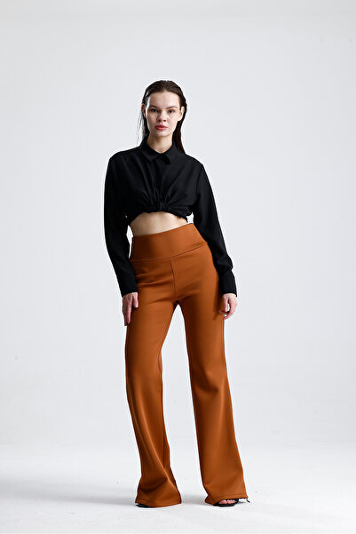 Sense Scuba Plus Size Pants with Side Zippers | Pnt32751 Coffee