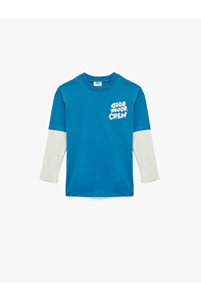 Koton Βαμβακερό μπλουζάκι με μακρυμάνικο λαιμόκοψη